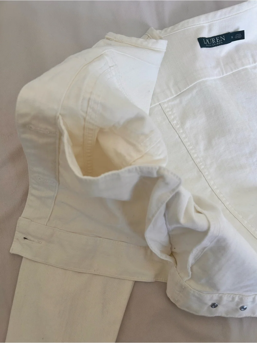 Ralph Lauren Cream Collarless Denim Jacket - Picture 4 of 7